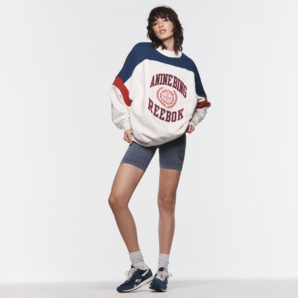 Anine Bing White Navy Red Logo Pullover Sweatshirt